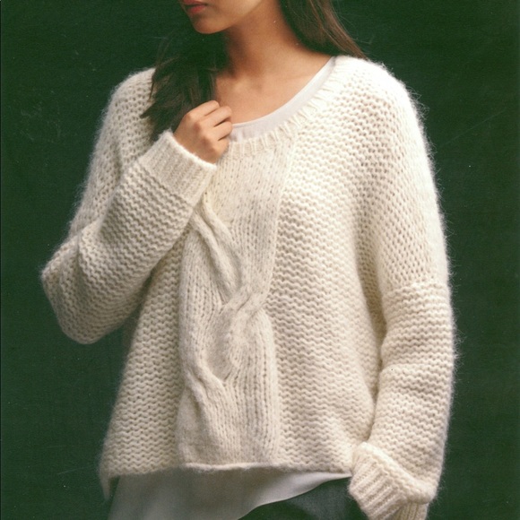 EILEEN FISHER soft cozy chunky alpaca oversized sweater with front cable NWOT - Picture 1 of 5